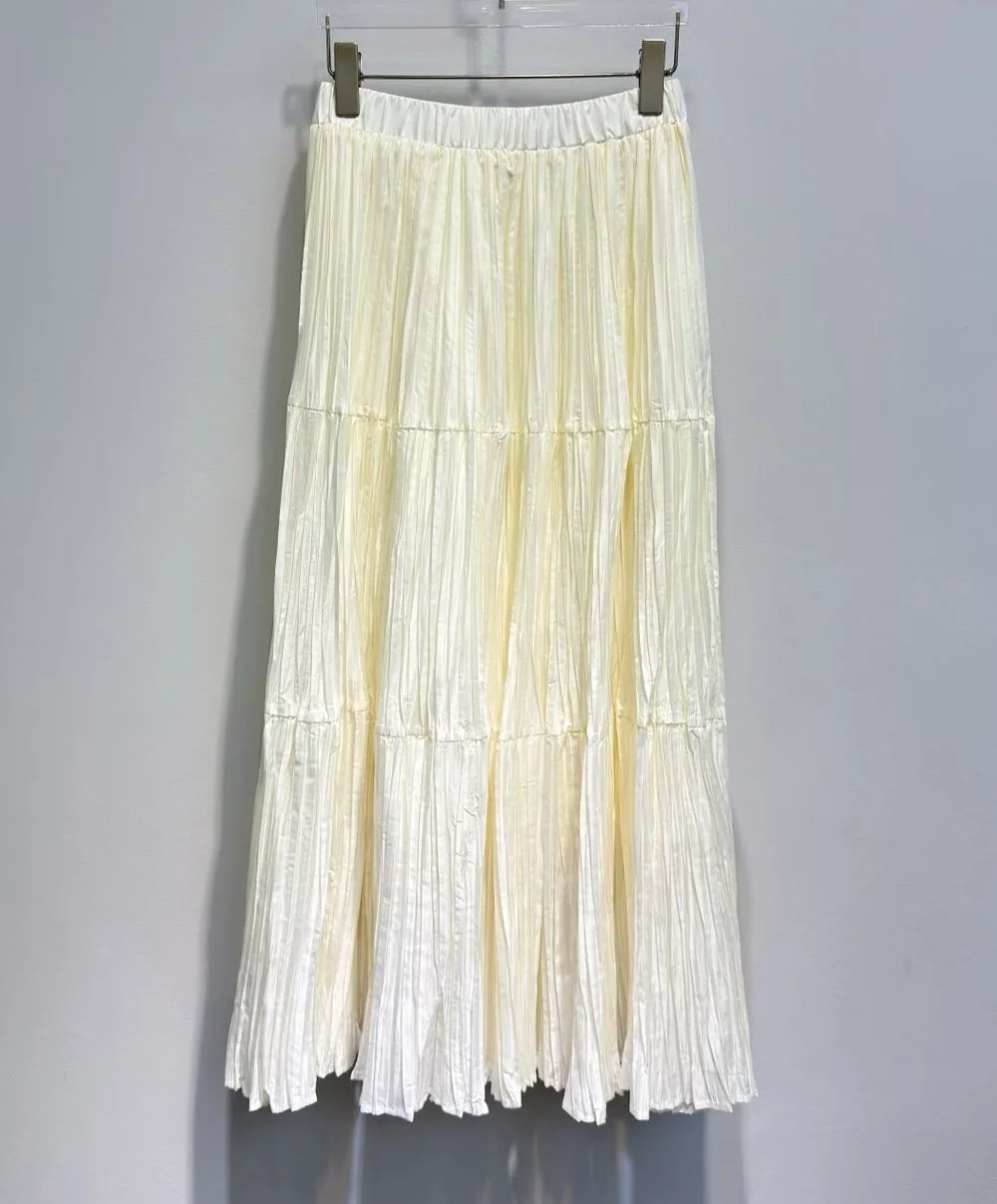 New Hot Sale Long Skirts 2026 Spring High Quality Clothes Women Elastic Waist Casual Black Beige Long Maxi Pleated Skirts