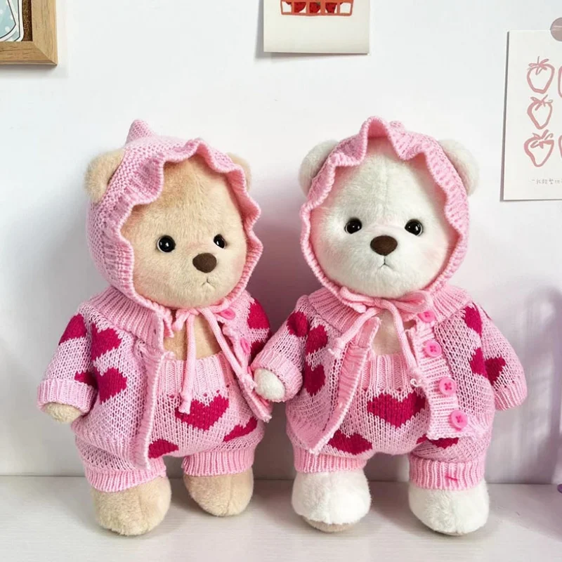 Conjunto de três peças de roupas cor de rosa, roupas de boneca urso, camisola do amor, decoração fofa, kawaii, apenas vendendo, venda quente, 30cm