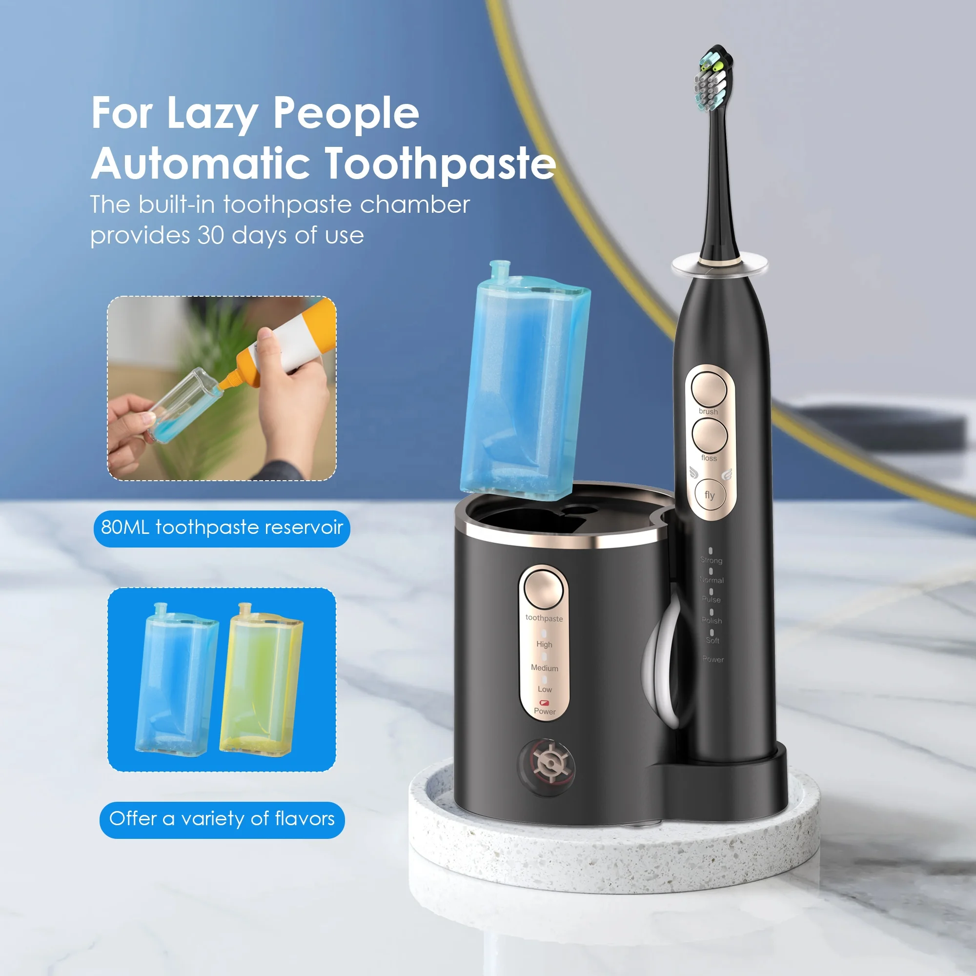 600ml Tank 4000mAh Battery Powerful  Water Flosser 2-in-1 Sonic Toothbrush Oral Irrigator Auto Paste Dispenser IPX7 Soft