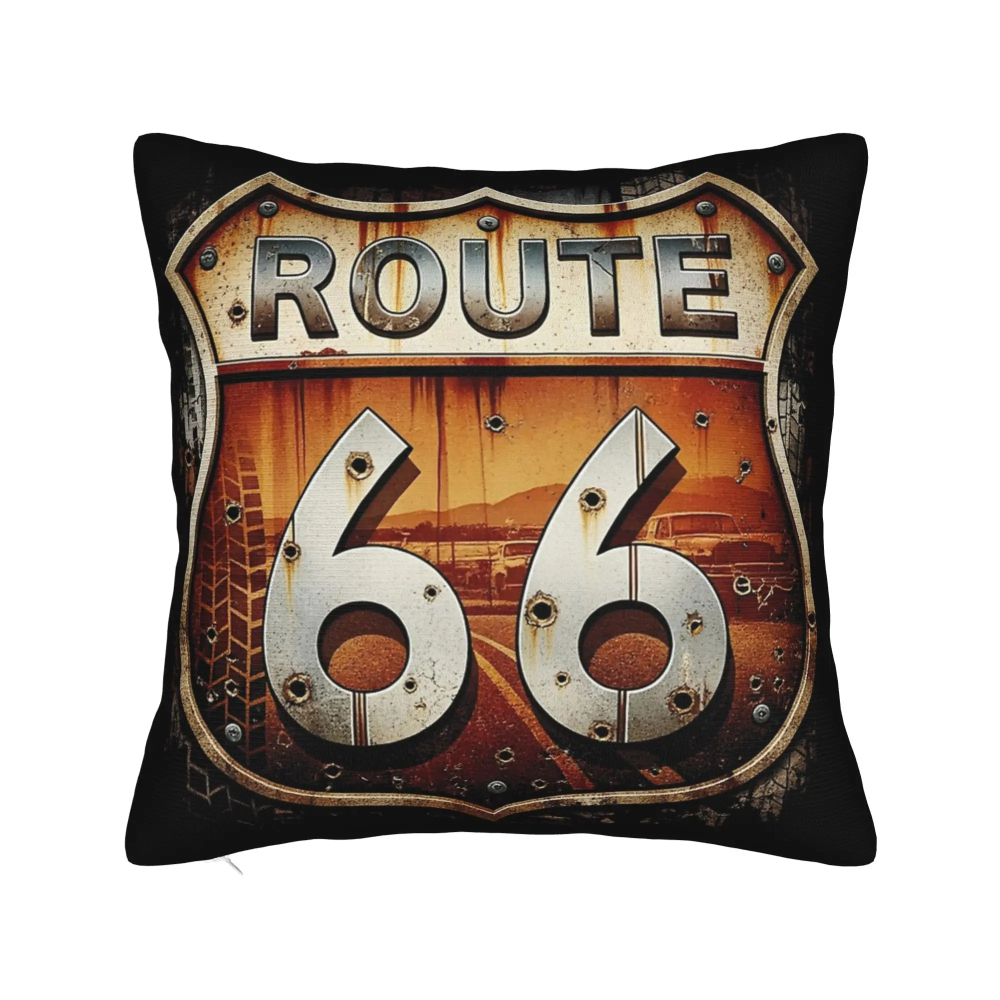Наволочка с изображением ржавого знака Route 66, мягкая полиэстеровая наволочка для декоративных подушек, наволочка на молнии для дома, 40X40 см