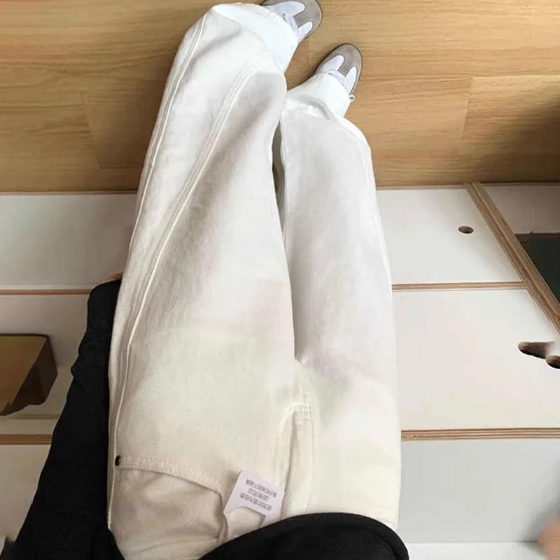 White Wide Leg Denim Pants Women Spring Summer High Waist Loose Straight Trousers High Street Casual Lady Jeans