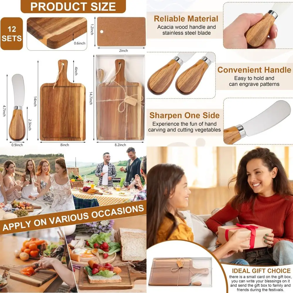 

14x8 Acacia Wood Charcuterie Board Set with Knife, Serving Tray, and Gift Box for Special Occasions