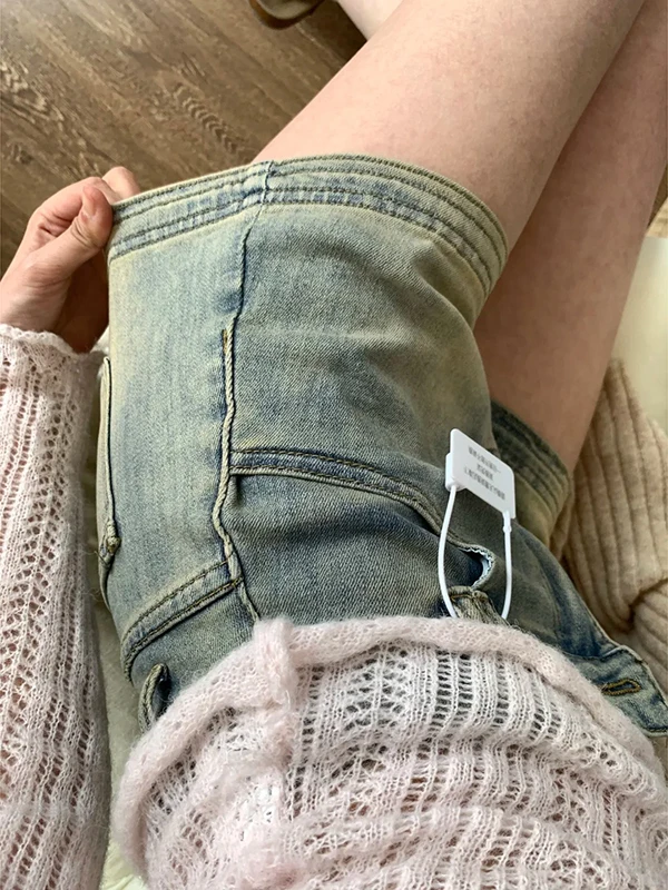 

Retro American Waed Denim orts Women's Summer Slim A-Line Sexy Butt-Hing Ultra-orts Casual High Waist Wide Leg