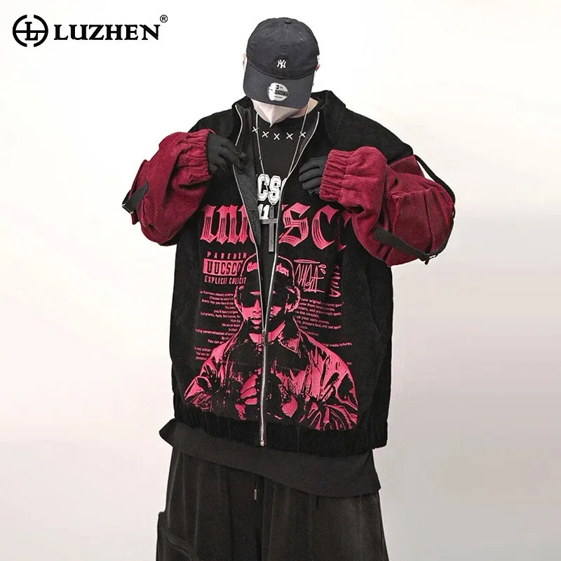 

LUZHEN Fashion Street Personalized Pattern Hip -hop Style Loose Hooded Coat Men's 2025 Autumn High Quality Casual Jacket JY3851