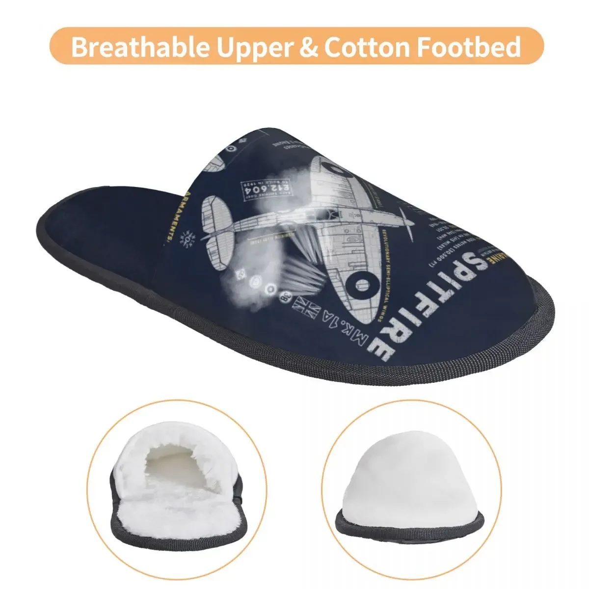 Supermarine Spitfire House Slippers Women Comfy Memory Foam Fighter Pilot Aircraft Airplane Plane Slip On Bedroom Slipper Shoes image 3