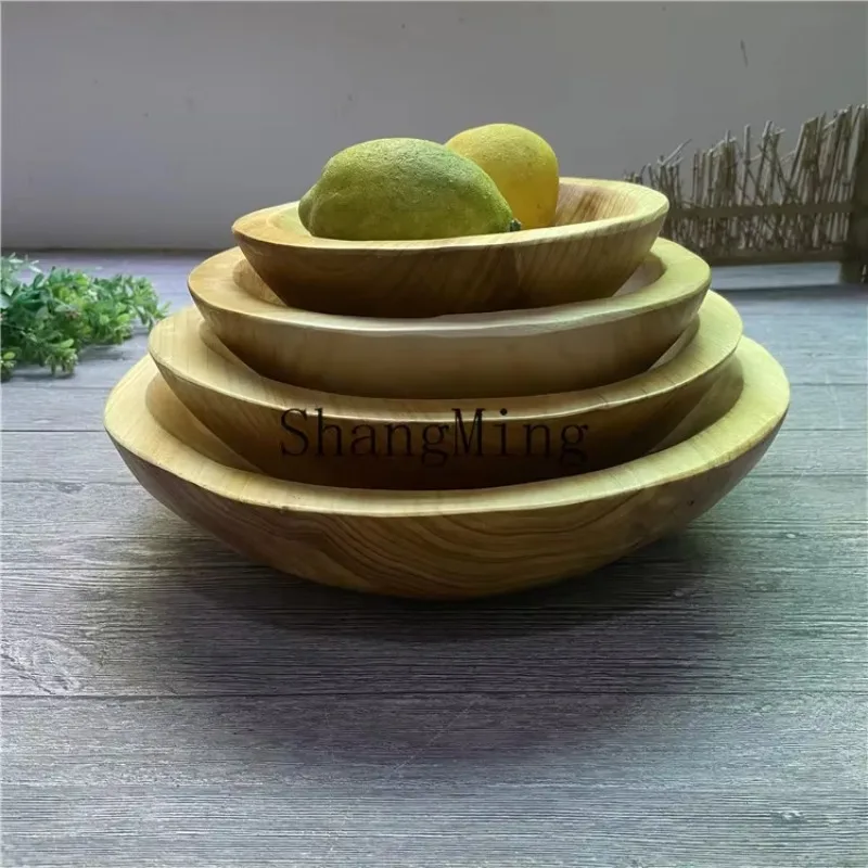 

CL round fruit plate wooden creative living room home storage wooden bowl wooden dried fruit snack plate