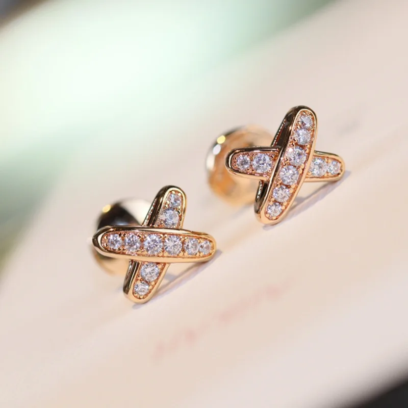 

High Quality Cross Full Zircon Exquisite Ear Studs Earrings For Women Luxury Fine Jewelry