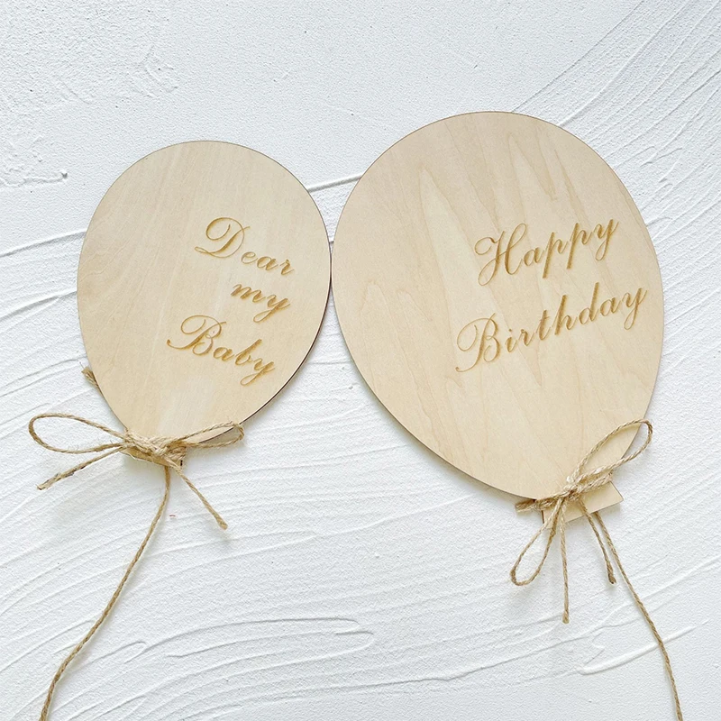 2Pcs Hot Air Balloon Wall Sticker Dear My Baby Happy Birthday Wooden Carve Letters Baby Shower Party Decorations Photo Props