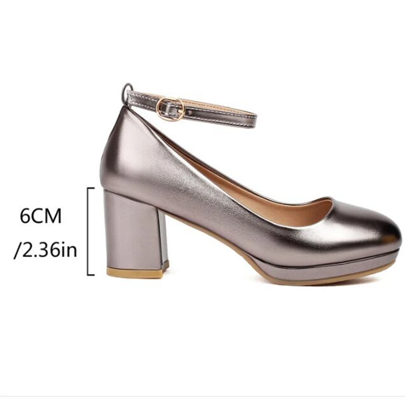 Girseaby Female Pumps 30 31 Round Toe Block Heels 6cm Platform 2cm Buckle Strap Big Size 43 Elegant Party Wedding Shoes Spring