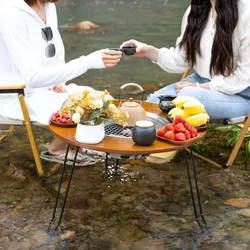 Portable Outdoor Barbecue Folding Round Table Camping Charcoal Barbecue Table Courtyard Stove Tea Making Heating Stove Set