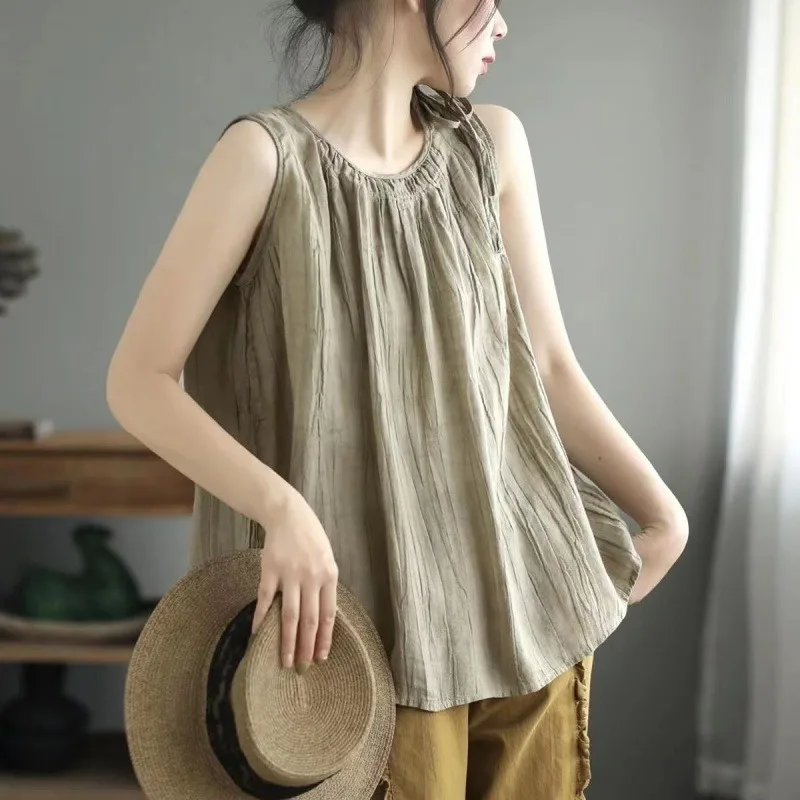 

Летние майки без рукавов, женский свободный пуловер, однотонный Camiseta Mujer, повседневная тонкая хлопковая льняная рубашка, женская одежда, майки Blusas