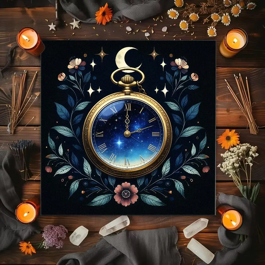 VIKAMA Night Sky Constellation Altar Cloth Blue Moon Star Map Table Mat for Ritual