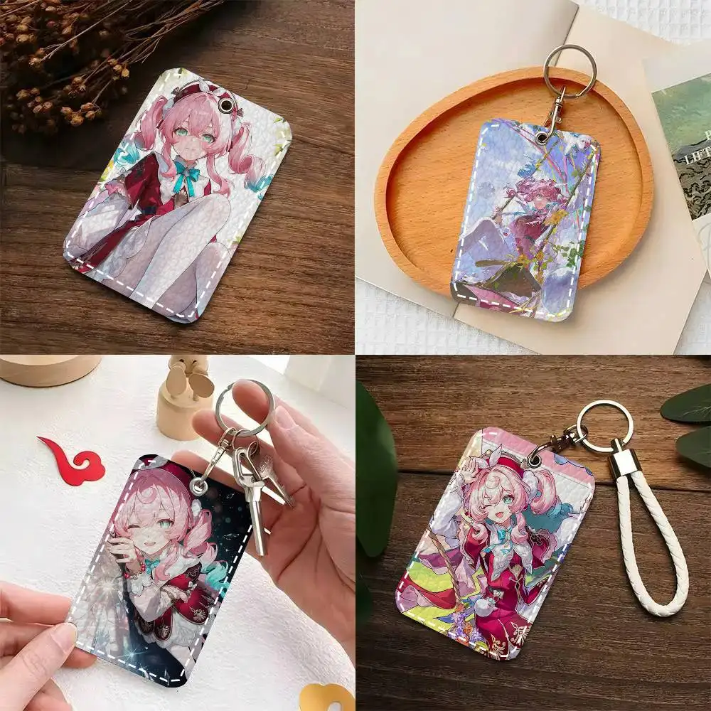 Hyacine Animated Game Honkai Star Rail Card Case Keychain Access Card Bag Key Tag Ring Leather Card Holder Key Ring Access