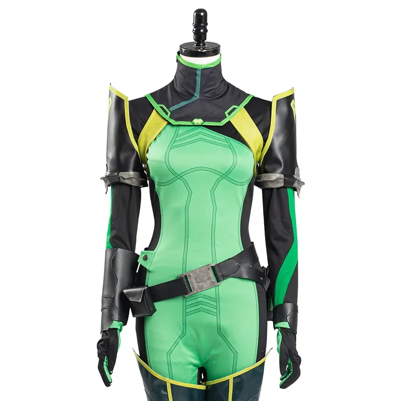 Jogo Valorant Viper Cosplay Traje para Mulheres, Macacão, Jaqueta, Calças, Luvas, Máscara, Conjunto Completo, Roupas de Halloween, Trajes de Carnaval