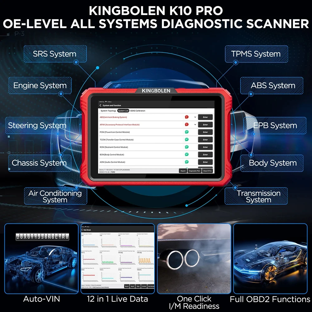 2025 Newest KINGBOLEN K10 Pro Online Coding Full System Diagnostic Scanner Tool with 10.1