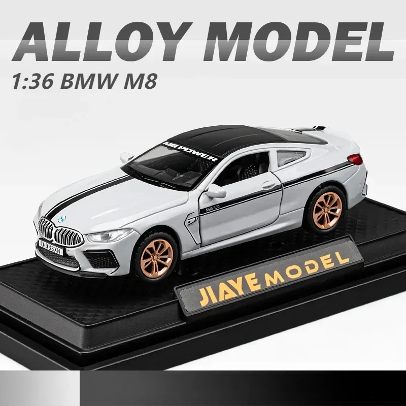 BMW-スポーツカーモデルM8-Diecast金属合金,高シミュレーション,音と光,プルバックコレクション,子供向けギフトおもちゃ,1:36