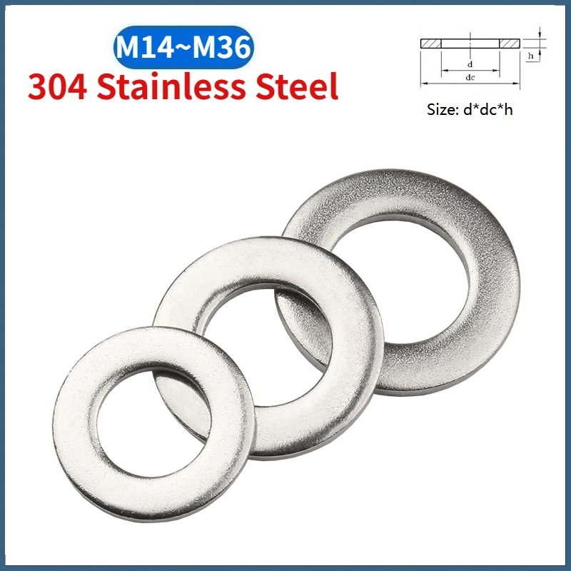 M14 M16 M18 M20 M24 M27 M30 M33 M36 304 Stainless Steel Flat Washer Metal Gasket Meson Sealing Plain Washers Spacer Shim