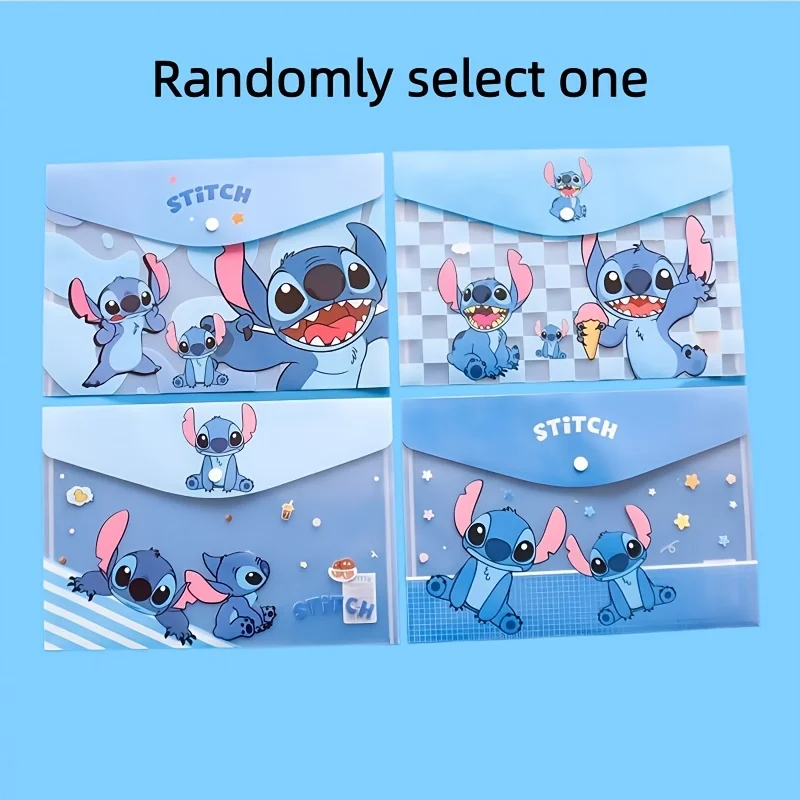 1 random Disney Stitch stapled file folder bag with PP buttons, available in assorted colors for subject organization