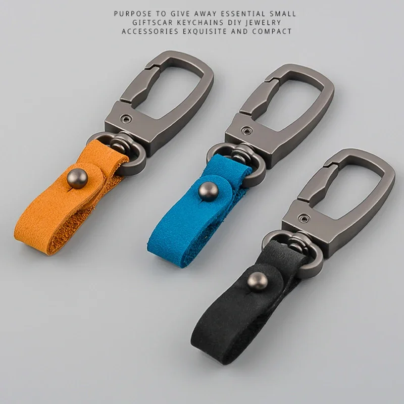 Handmade Genuine Frosted Cowhide Leather Car Keychain Key Ring DIY Auto Key Chain Key Holder Charm Keychain Accessories