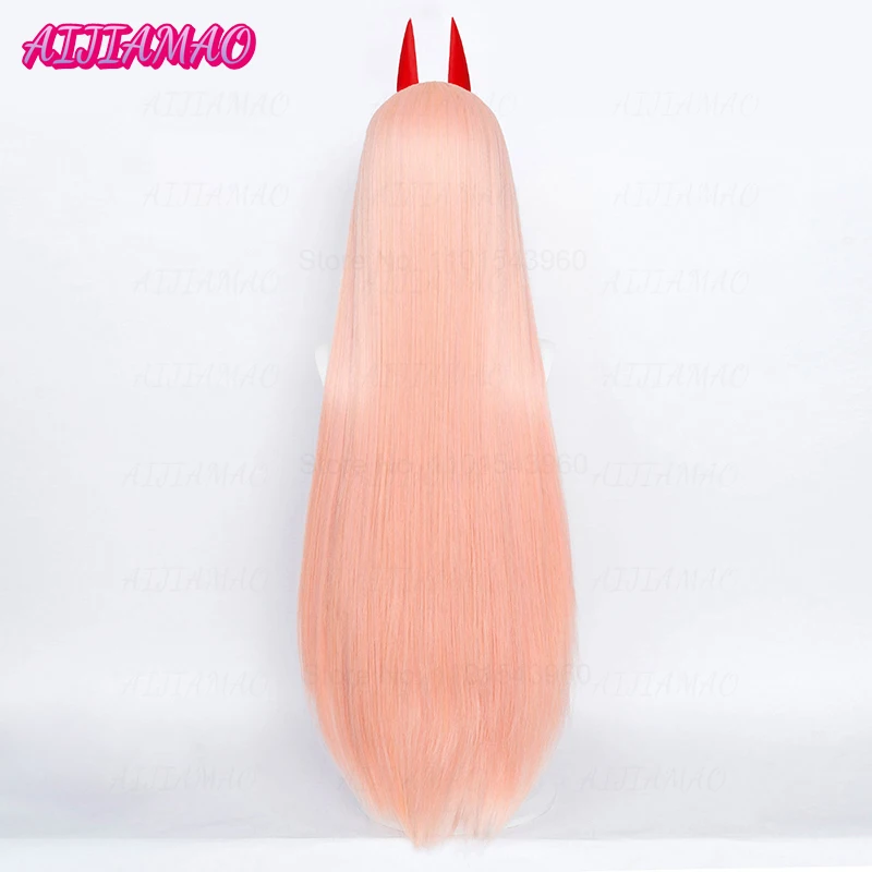 Anime Cosplay Peruca De Poder, Cabelo Longo Tipo 2 Cor, Resistente Ao Calor Makima Power Perucas, Adereços Chifres Dentes e Peruca Cap