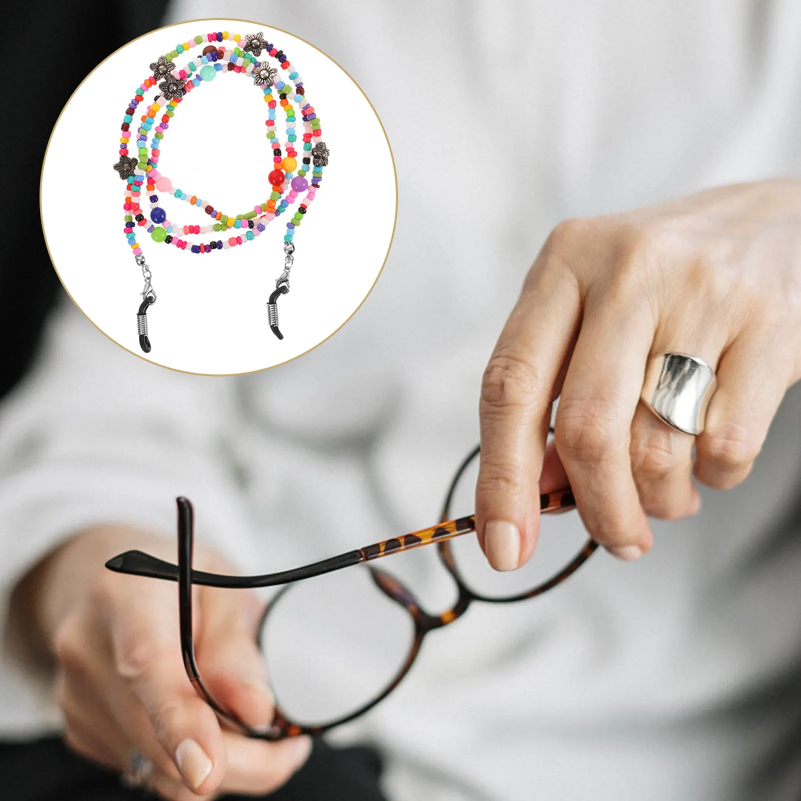Premium Colorful Beaded Eyewear Retainer Glasses Chain Neck Strap with Adjustable Rubber Holders for Sunglasses Reading Glasses
