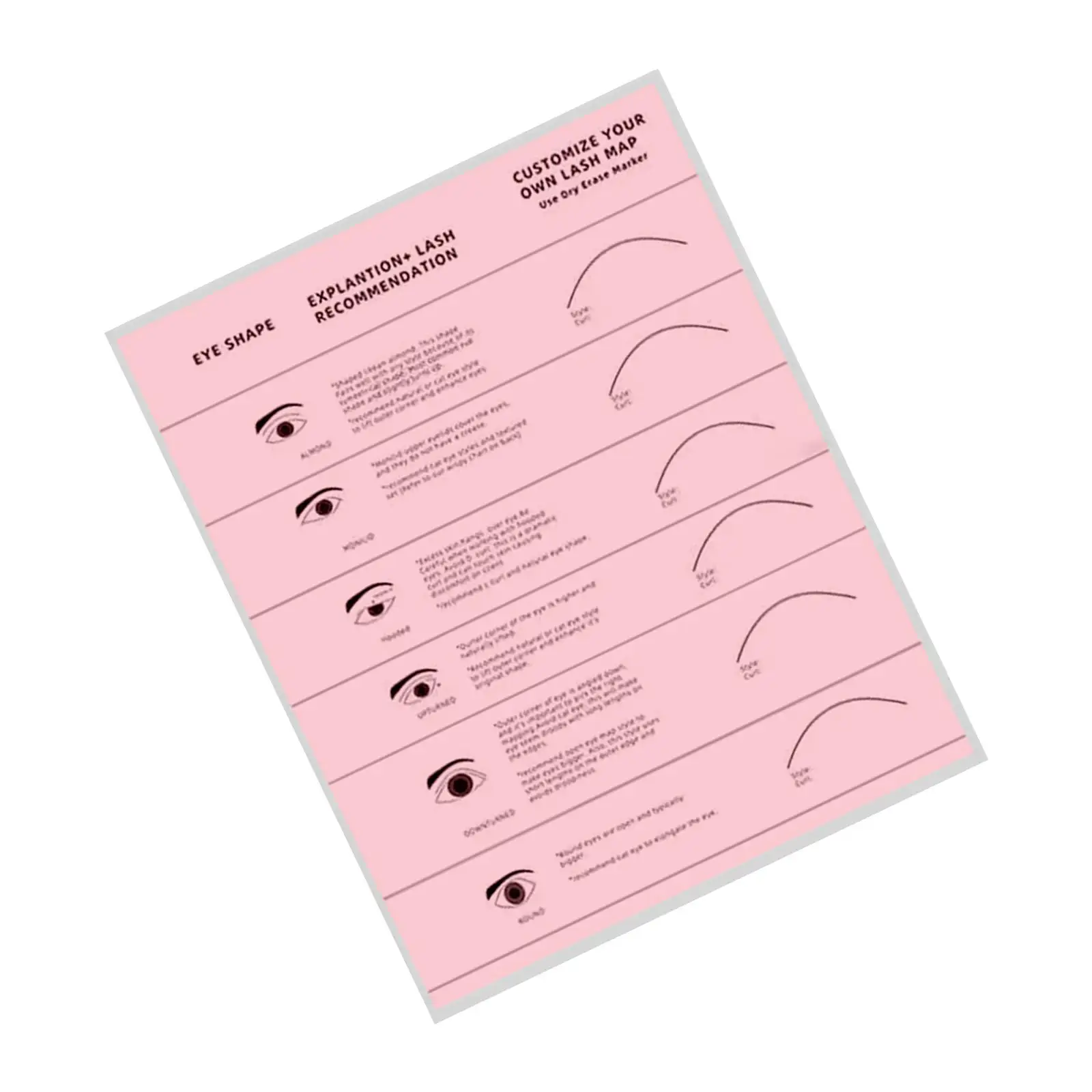 Gráfico de prática de papel para cílios, treinamento para iniciantes, apostila de extensão, cílios