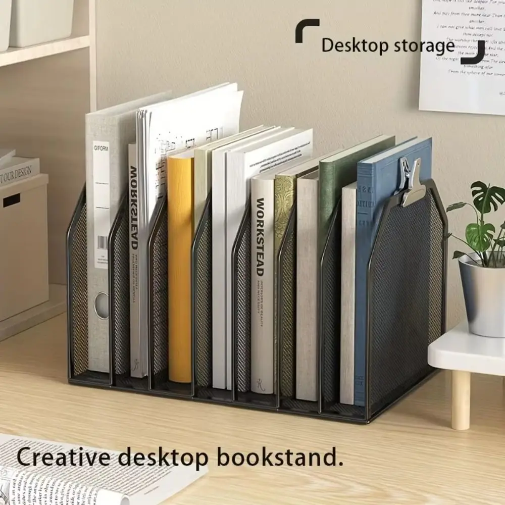 Simple 5/7 Grids Book Stand Detachable Adjustable Bookshelf Metal Mesh File Storage Rack School Supplies