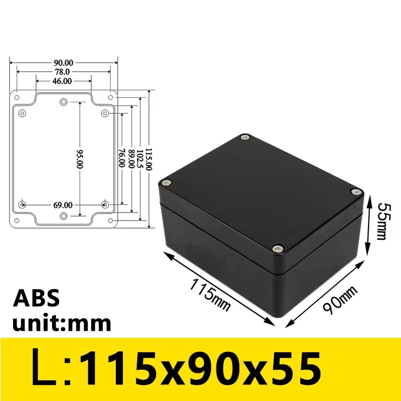 Czarna, wodoodporna obudowa z tworzywa sztucznego do zastosowań zewnętrznych, pudełko na projekty elektroniczne, obudowa na instrumenty, pudełko na projekty elektryczne, puszka przyłączeniowa.