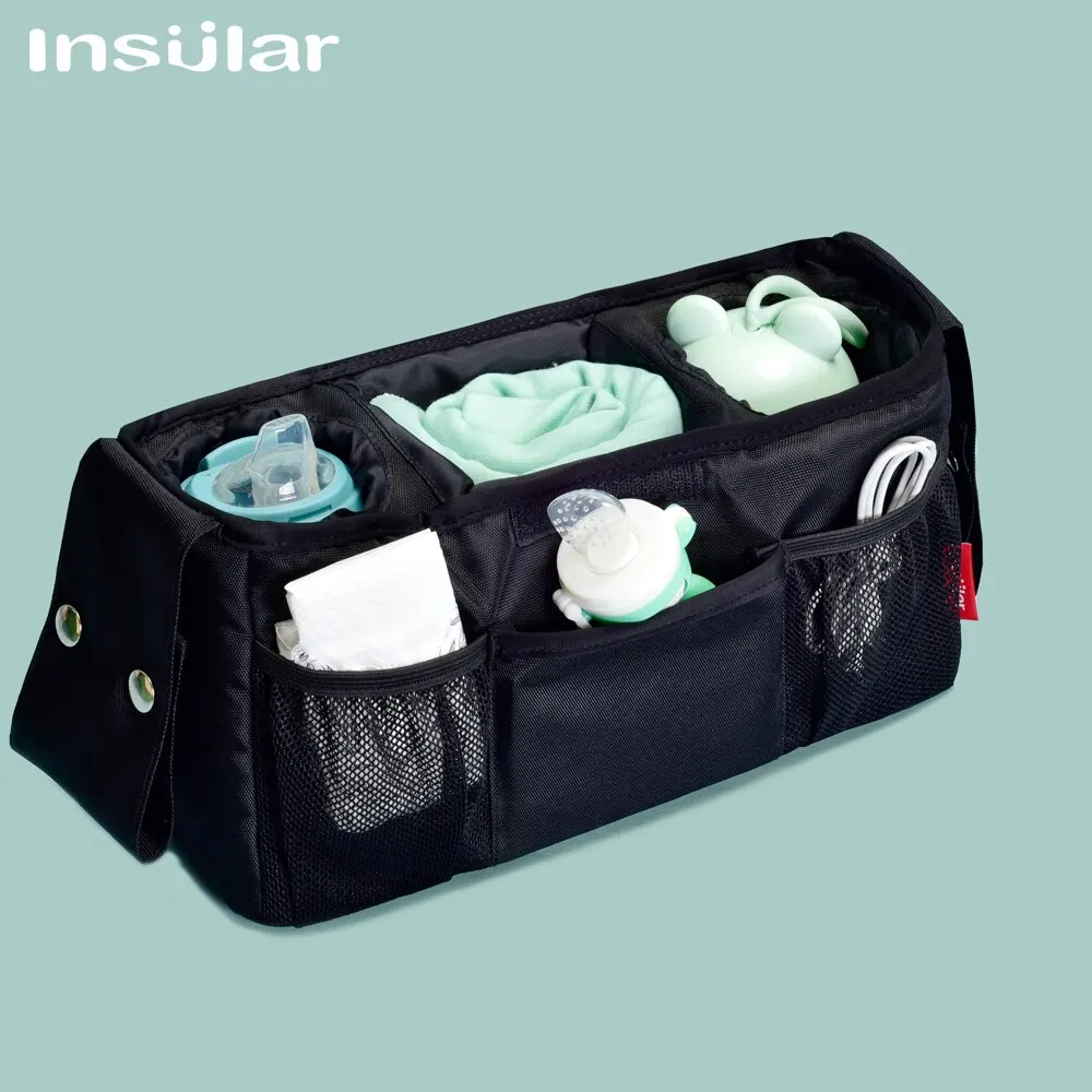 Hanging Stroller Organizer Bag Waterproof Large Capacity Mommy Nappy Bag Multi-functional Baby Stroller Accessories with Hooks