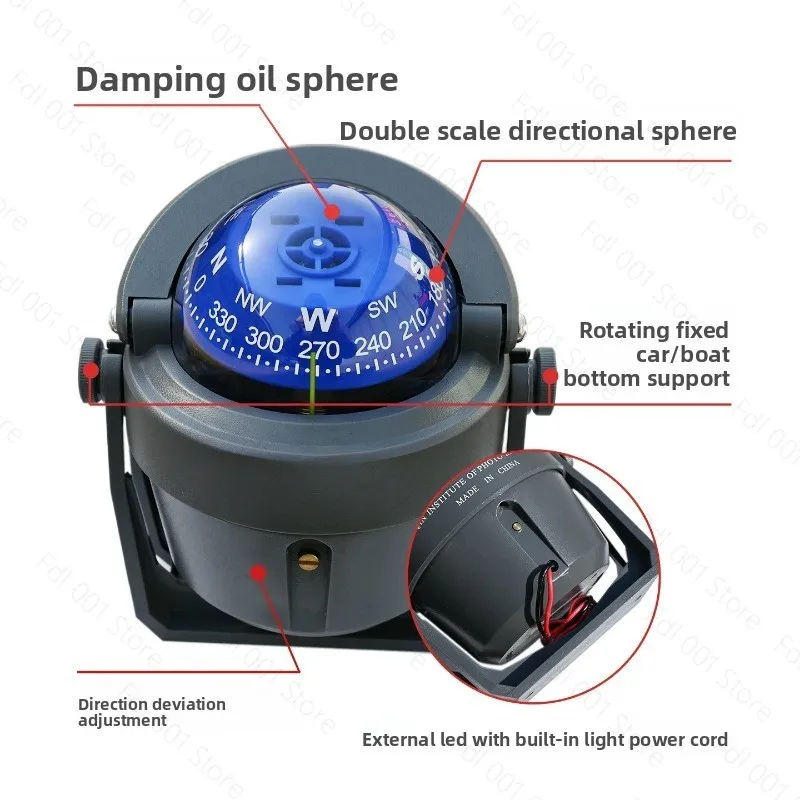 Embedded Magnetic Compass, YQ-50, for Boats, Yachts, Lifeboats, Compass Accessories
