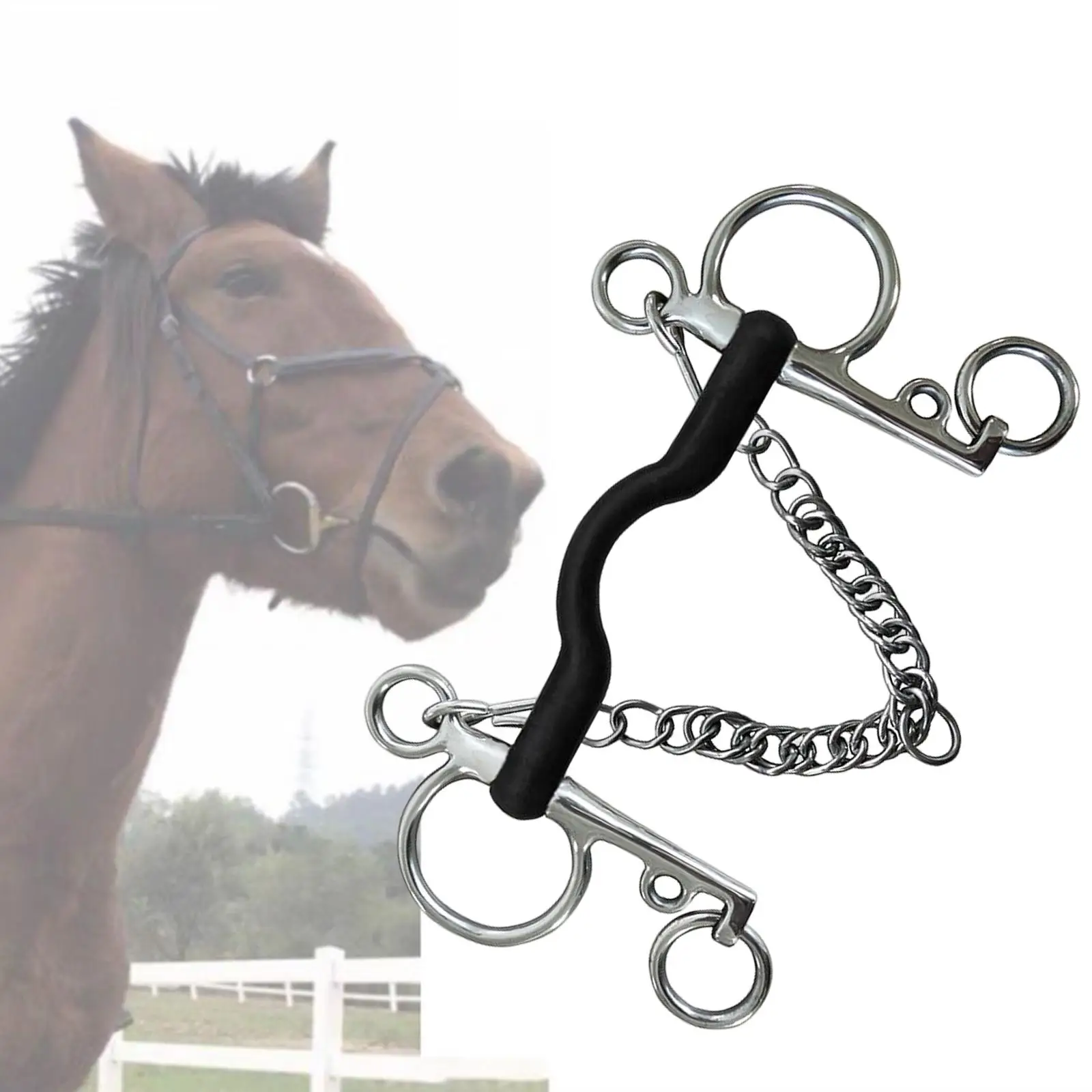 ม้าบิต,สแตนเลส,W/Curb Hooks CHAIN,Silver Trims,แก้มปากสําหรับประสิทธิภาพ Horse Bridle อุปกรณ์การฝึกอบรม