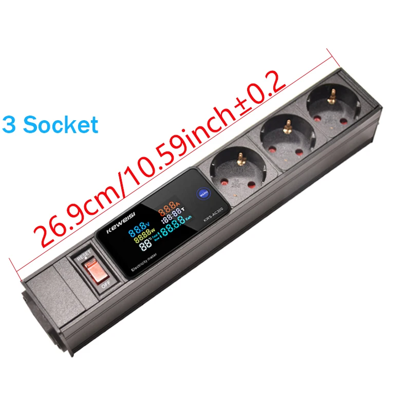 EU Power Strip Met Schakelaar Digitale Ampermeter Power Energy Voltmeter Ampèremeter 2/3/4/5/6/7/8/9/10 Europese Socket C14 interface