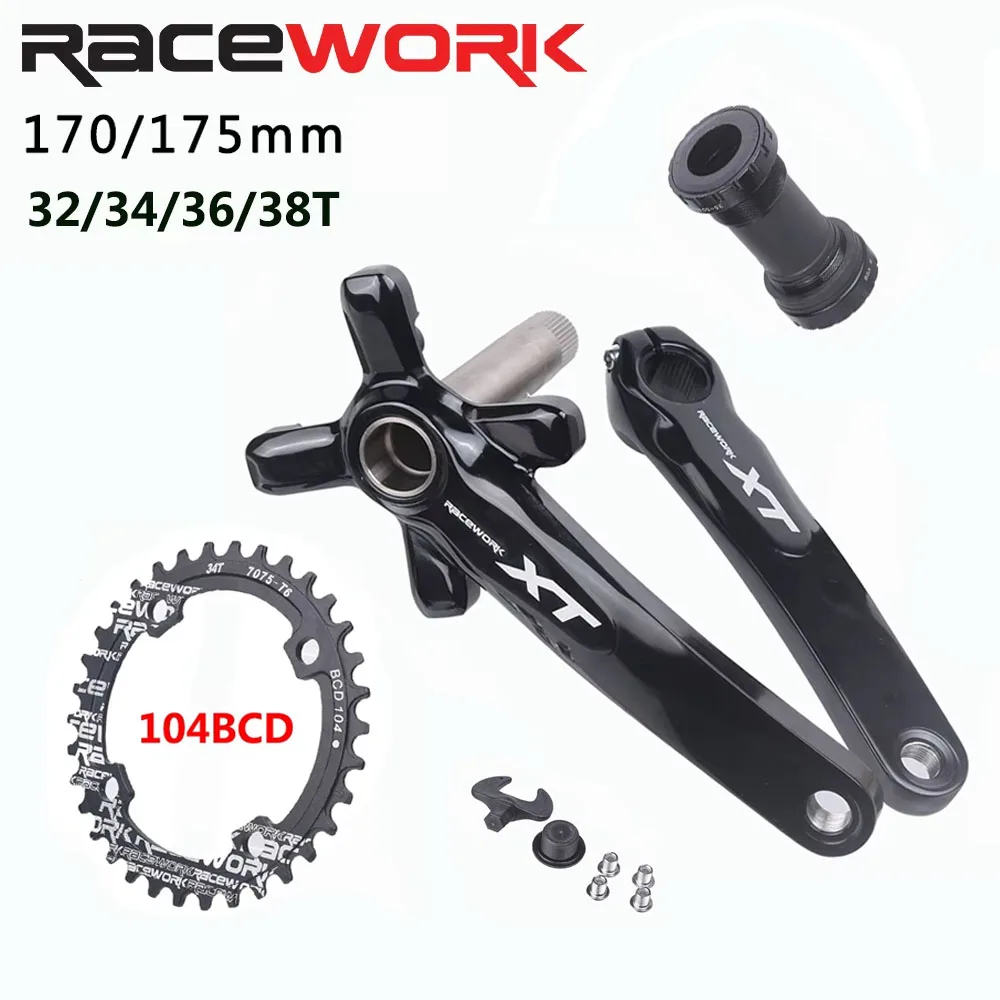 

RACEWORK XT Crankset MTB Bicycle 104BCD Mountain Bike Crank 170mm 175mm Hollowtech Integrated Cranks 32/34/36/38T Chainring