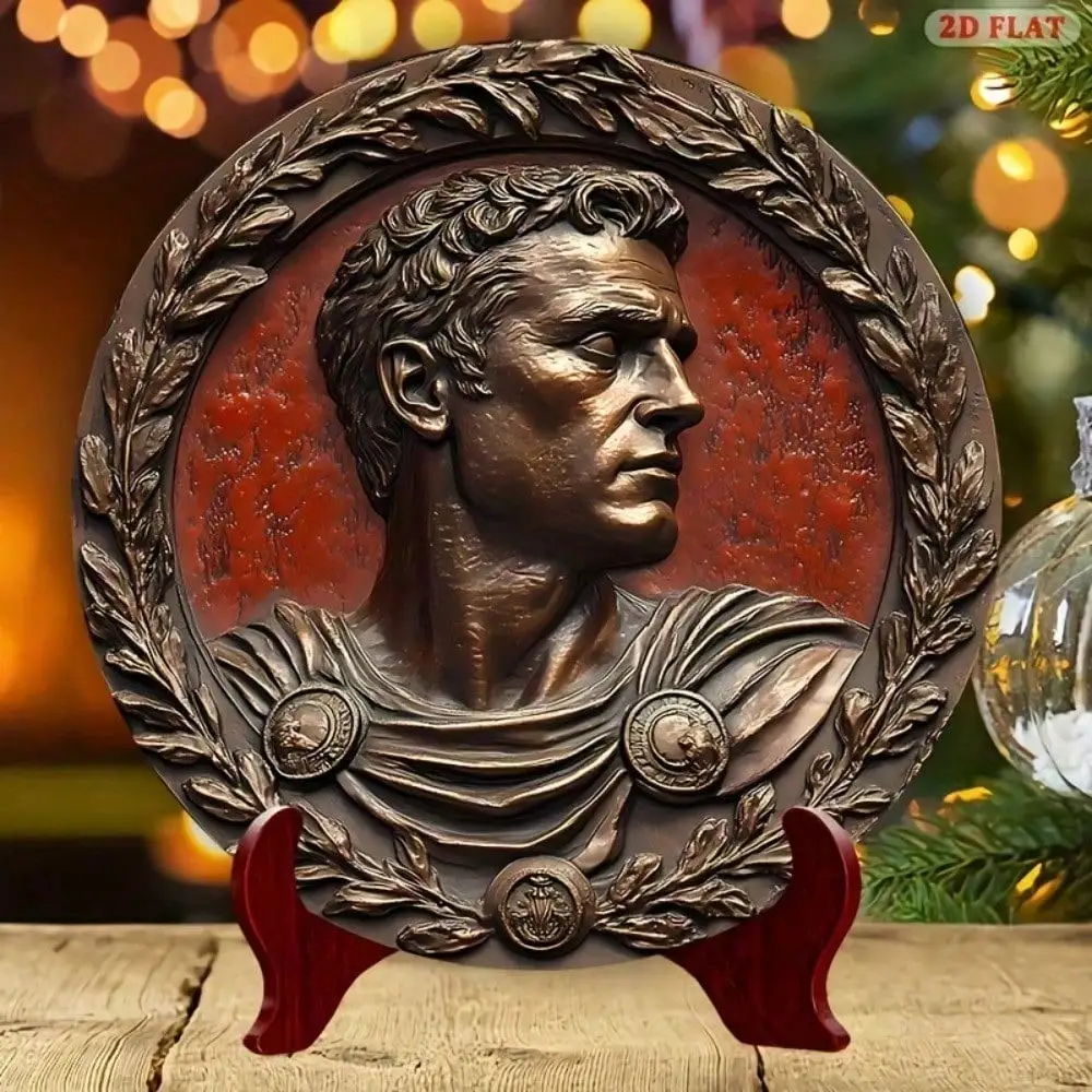 Caesar Bust Wall Decor Vintage Metal Roman Statue Sign Flat 2D Aluminum Wall Art for Living Room Home Office