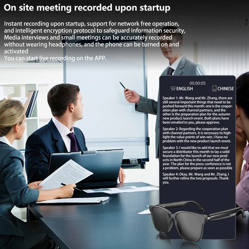 Lenovo HY-C8 Occhiali intelligenti AI Traduzione intelligente Occhiali Bluetooth wireless Cuffie per interpretazione simultanea in tempo reale
