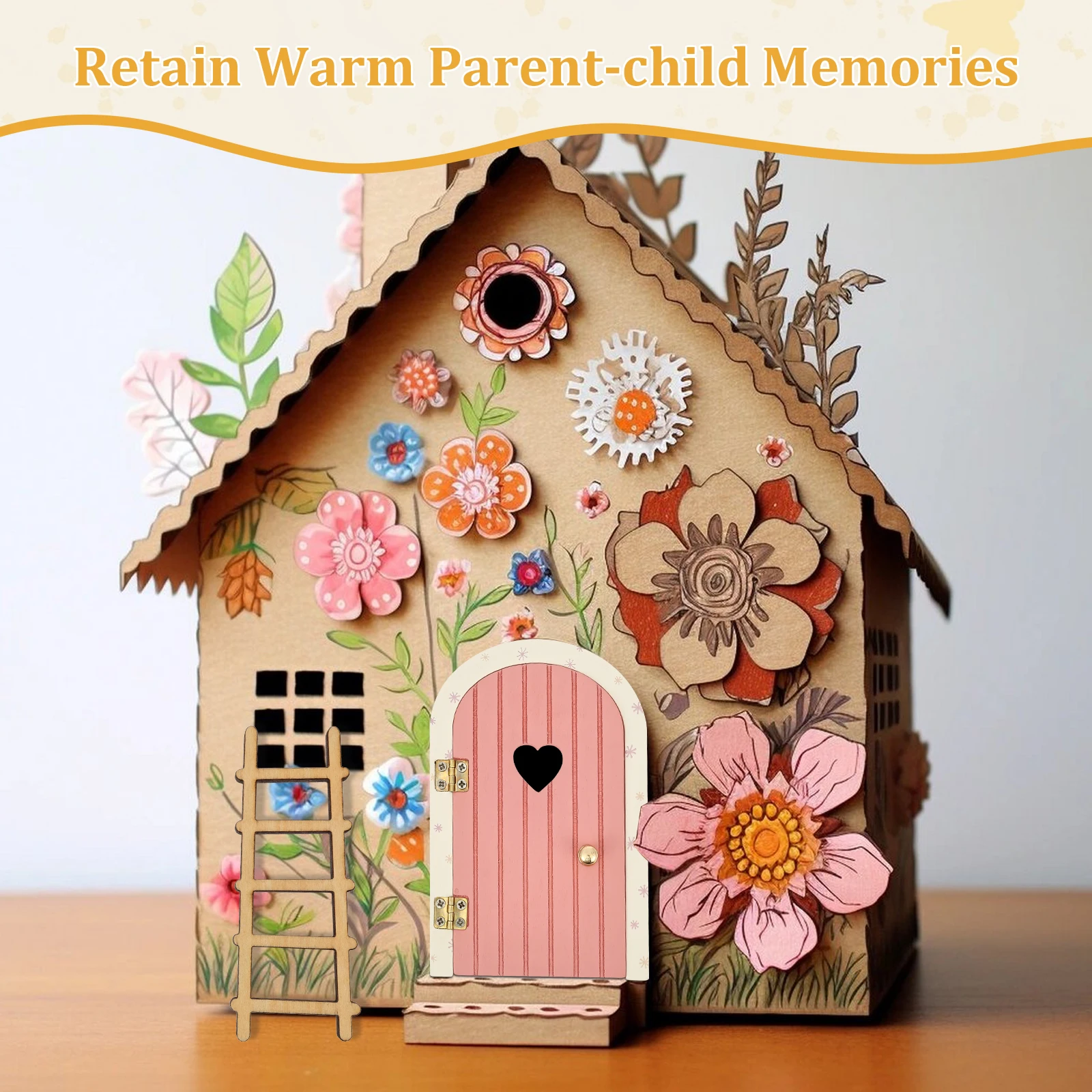 Wooden Gnome Door Accessories Set Miniature Fairy Gate with Ladder Dwarf Elf Landscape Figurines Children's Room Decoration Gift