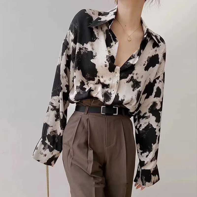 

Temperament Leopard Print Shirt for Women 2024 Early Autumn New Design Sense Niche Young Lining Long-Sleeved Top