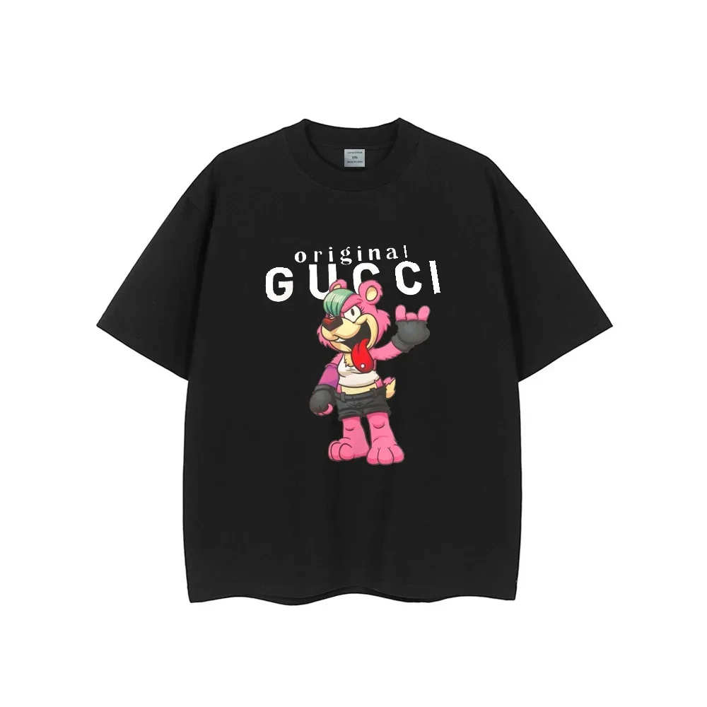 2025 جديد حار الصيف المد الأمريكي الفاخرة العلامة التجارية الدكتور رسالة ليوبارد طباعة الظهر الدب الرجال والنساء عادية القطن تي شيرت