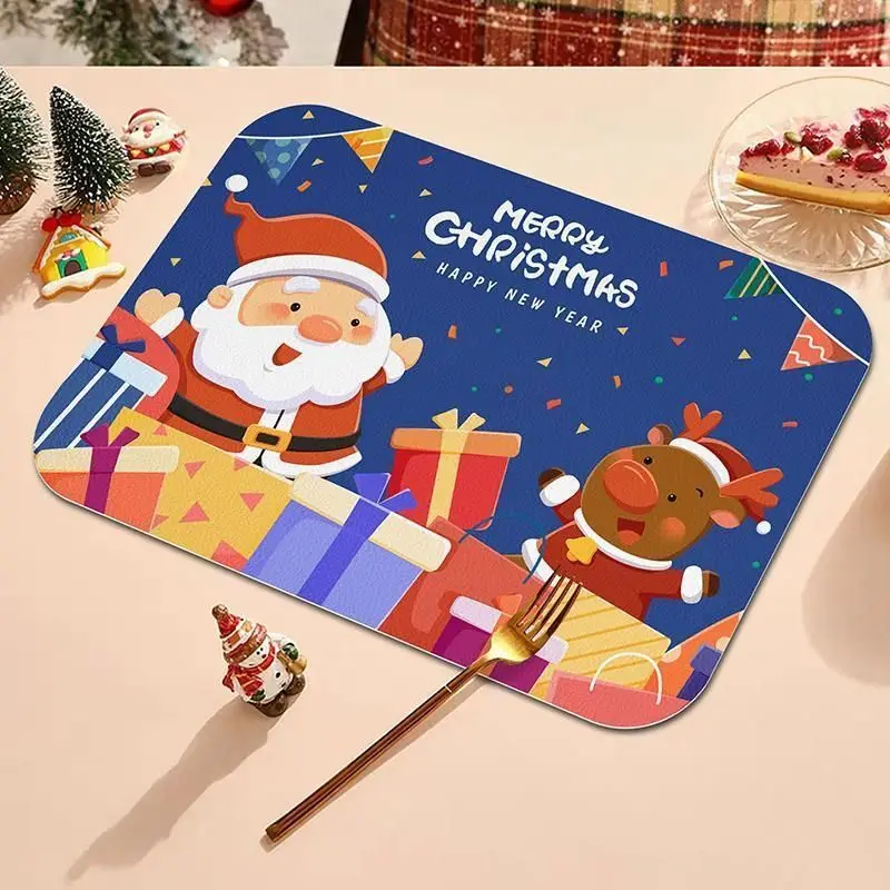 Cute Santa Claus Tableware Drain Mat Merry Christmas Absorbent Quick-Dry Non-Slip Sink Countertop Mat Home Decor Holiday