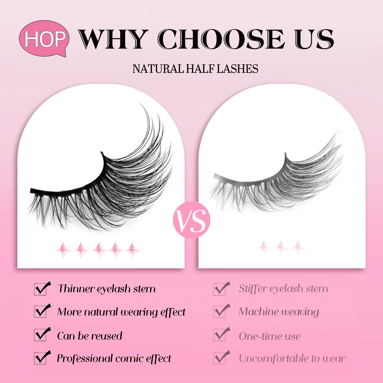 Veltrinay Mezze Ciglia Ciglia finte Effetto sollevamento coda dell'occhio Ciglia finte morbide sexy Trucco ciglia finte riutilizzabili di alta qualità