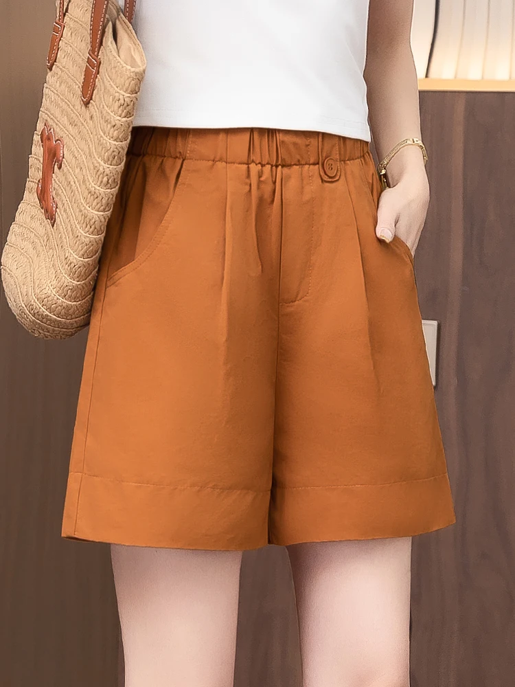 

Женские летние тонкие повседневные свободные шорты с высокой талией и широкими штанинами, А-силуэт, утягивающие, в корейском стиле, для города