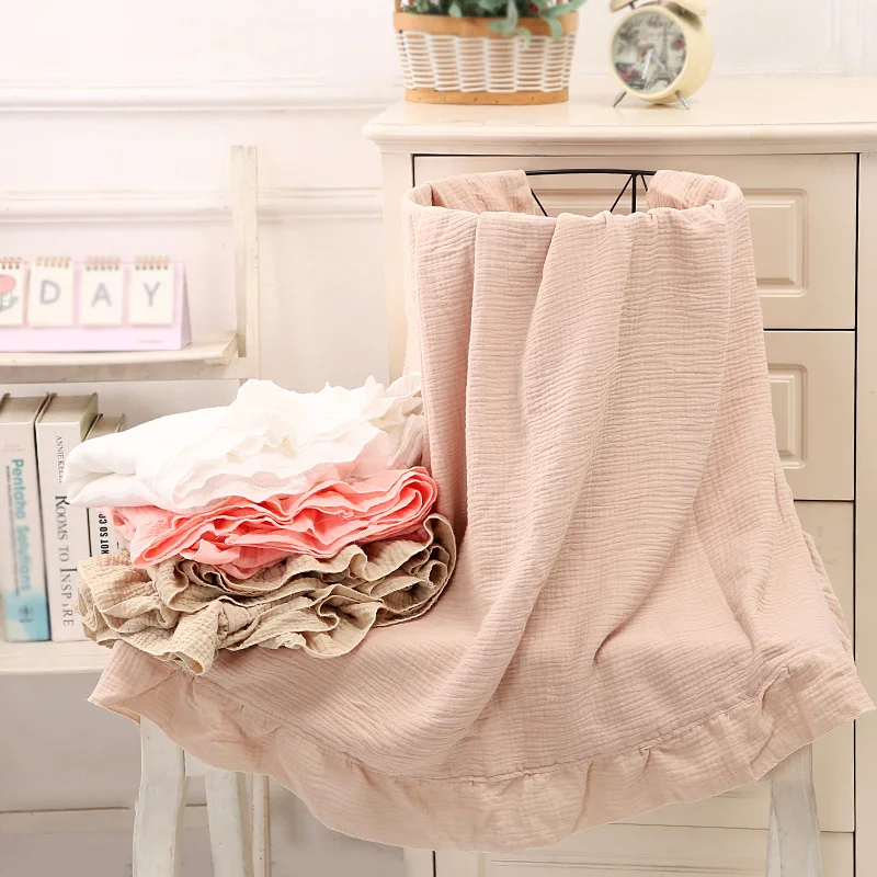 100% Cotton Ruffled Muslin Blanket,2-Layers Summer Gauze Throws for Bed Couch,Soft Lightweight Blankets Bedspread for All Season