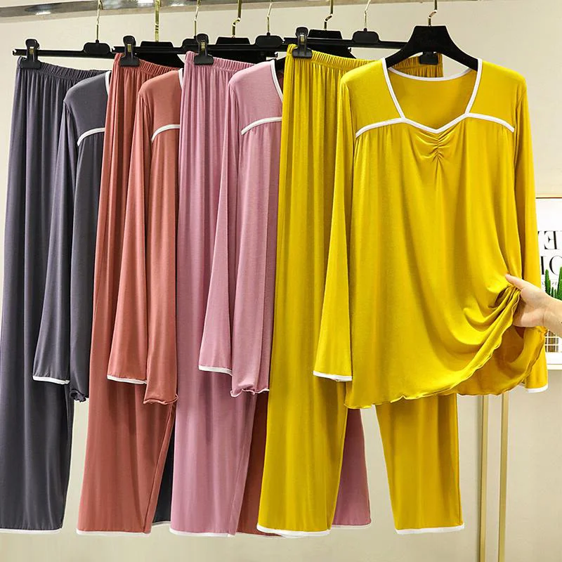 Loose Women's Modal Long Sleeve Sleepwear Set Comfortable Home Clothes plus Size Two-Piece Suit Autumn Winter Casual Style