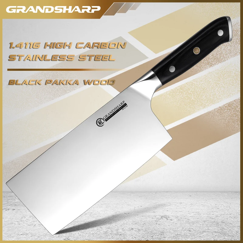 

Grandsharp Pro Kitchen Knife 7 Inch Cleaver Germany 1.4116 High Carbon Steel Cooking Tools Food Meat Vegetable cutter with Box