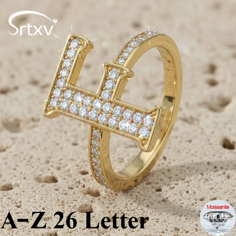 Full Moissanite 26 Letter Rings for Women Man Girls Pure S925 Silver 14K Plated Couple Name Lab Diamond Band Gifts Party Jewelry