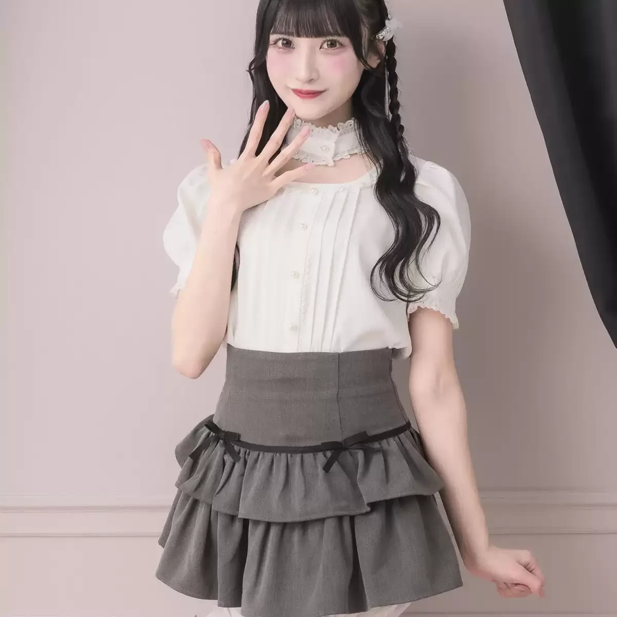 Japanese New Commuter High Waist Cake Ruffle Edge Black Culottes Mini Skirt Sweet Versatile Lolita Bow Plaid A Line Skirts Women