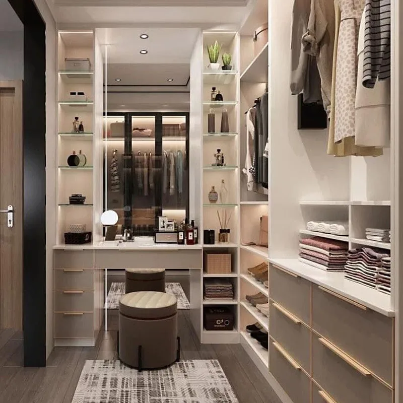 New Design Custom Color Diy Glass Door Wooden Wardrobe and Dressings Table