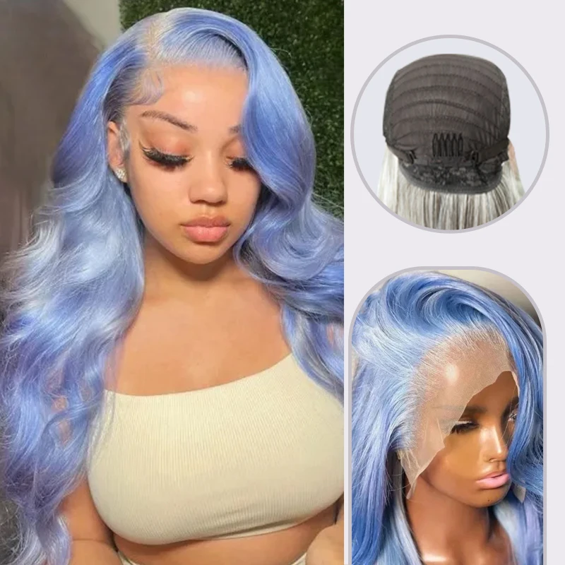 

Blue Body Wave Wig Synthetic Hair 180 Density Brazilian Virgin Synthetic Hair Wigs For Women PrePlucked 13x4 Lace Frontal Wigs