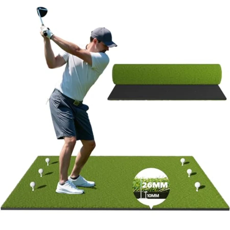 

Golf Mat - 5x4ft Golf Hitting Mat for Simulators, Backyard, Garage, Indoor & Outdoor Use, Features Dual-Turf Mats with Ball Tray for Chipping and Swing Training