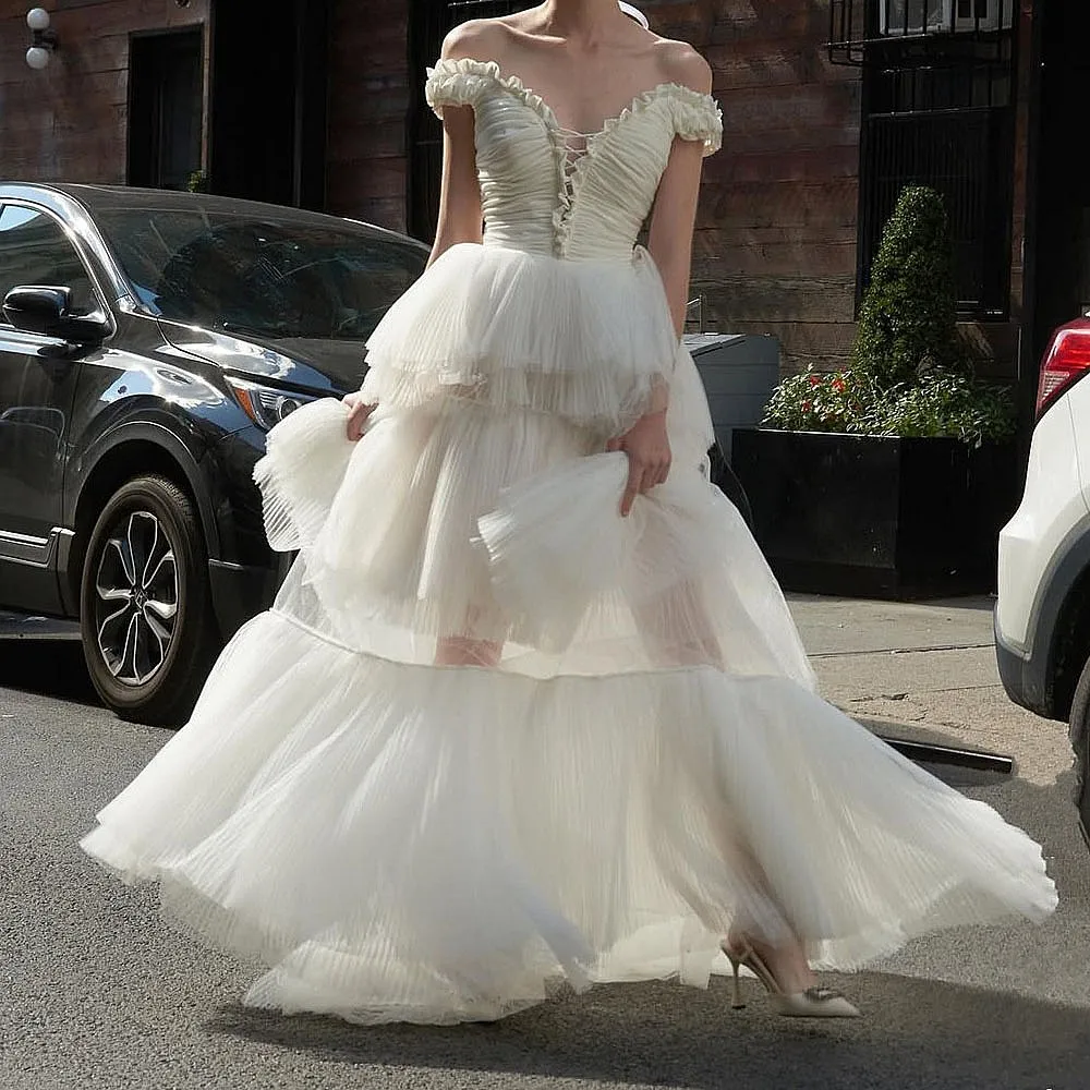 فساتين حفلة موسيقية للفتيات من Festa قبالة الكتف على شكل قلب متدرج شفاف من خلال فستان الزفاف فساتين العطلات الصيفية ملابس أعياد الميلاد للفتيات #1